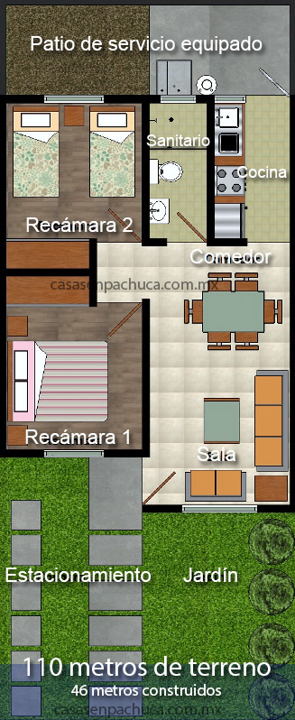 plano de distribución de casas nuevas en venta en pachuca 2 recámaras con crédito infonavit